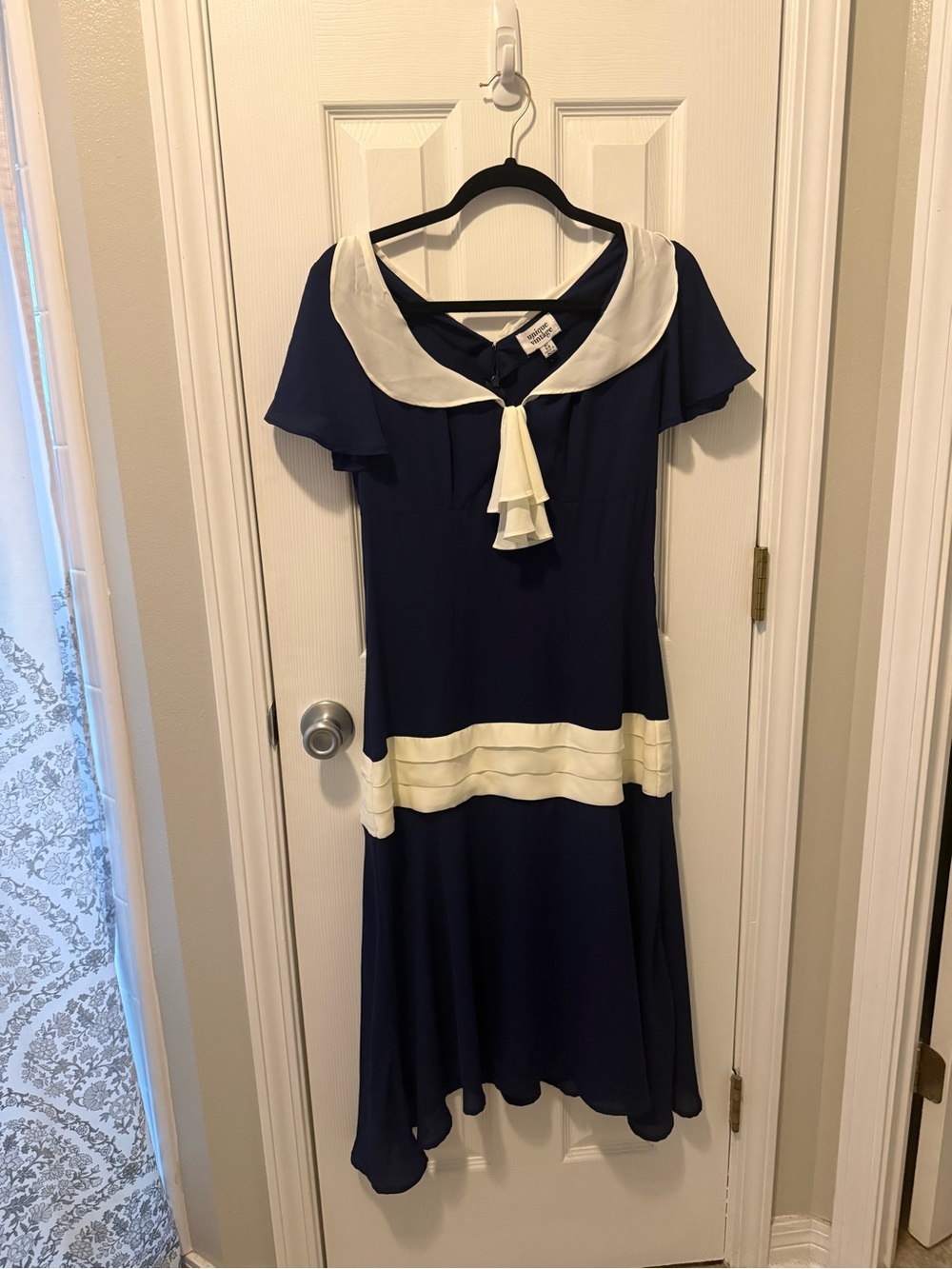 Unique Vintage Navy and Cream Contrast Dress